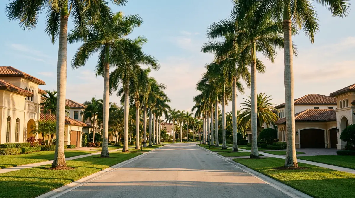 Palm-lined South Florida residential street
